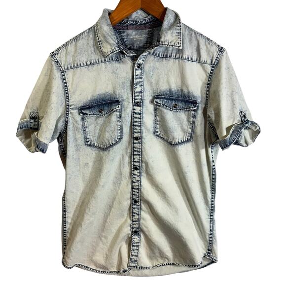 Calvin Klein Men's Short Sleeve Spray Can Indigo Button Down Shirt Size Small S - Picture 1 of 8